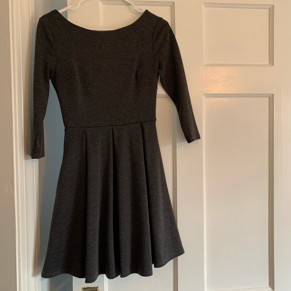 Dark Grey Fit & Flare Dress with Bow Back